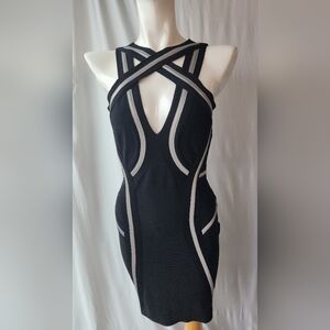 Marciano Black bandage dress with reflective trim Size M